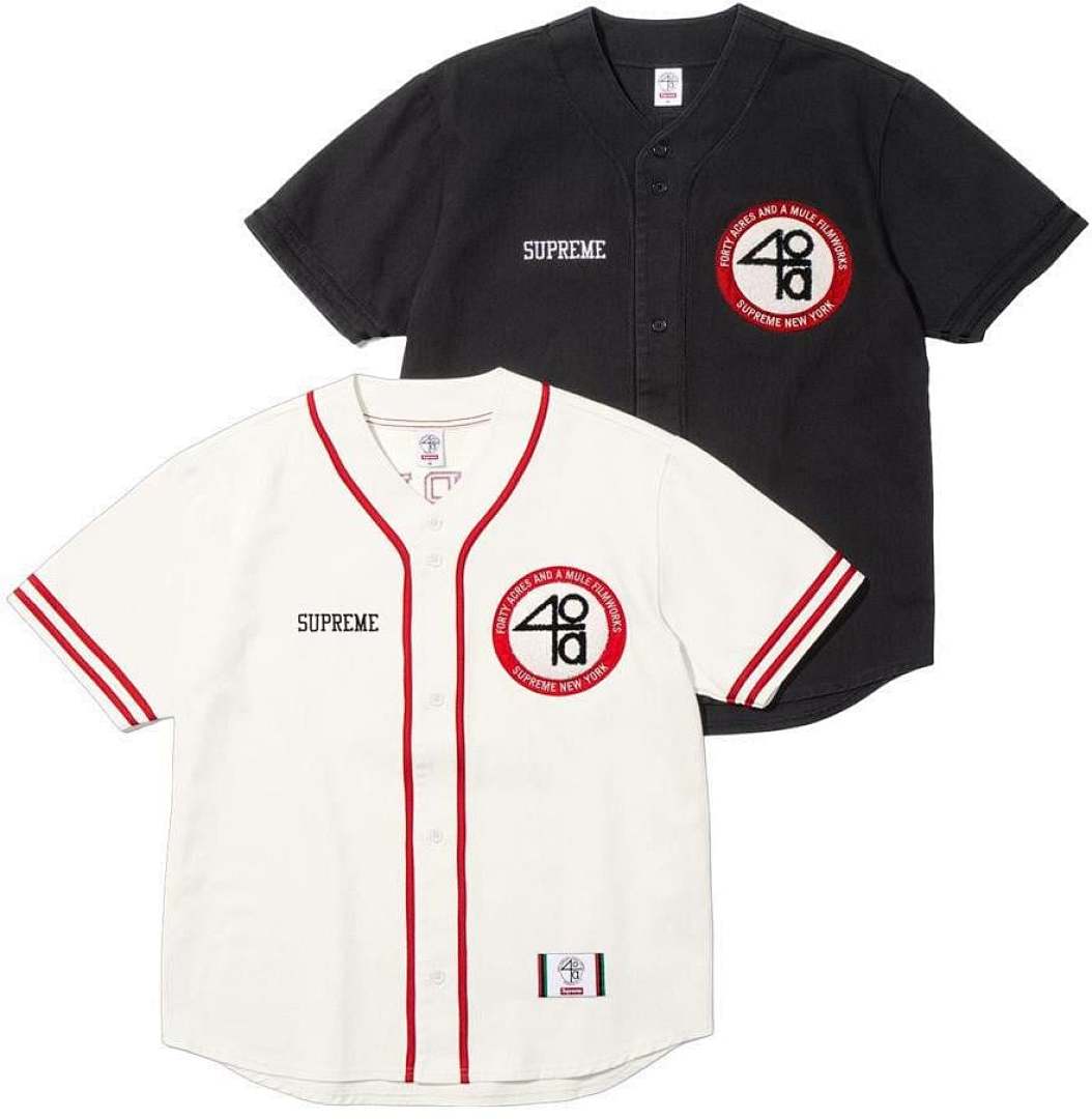 Off-White 268 SS25 40 Acres Twill Baseball Jersey LOGO Short Sleeve Black Off White S-XL