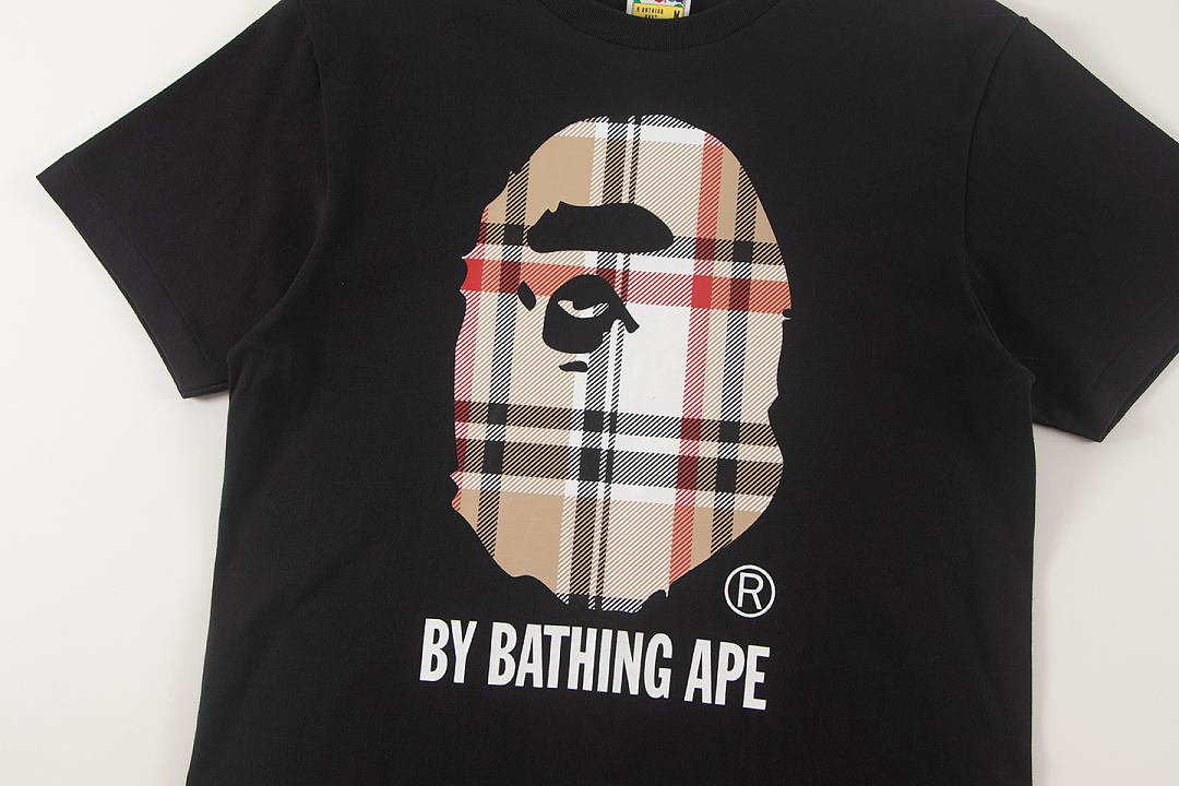Bape 148 TOP Print Collar Short Sleeve T Black White S-XL - Image 6