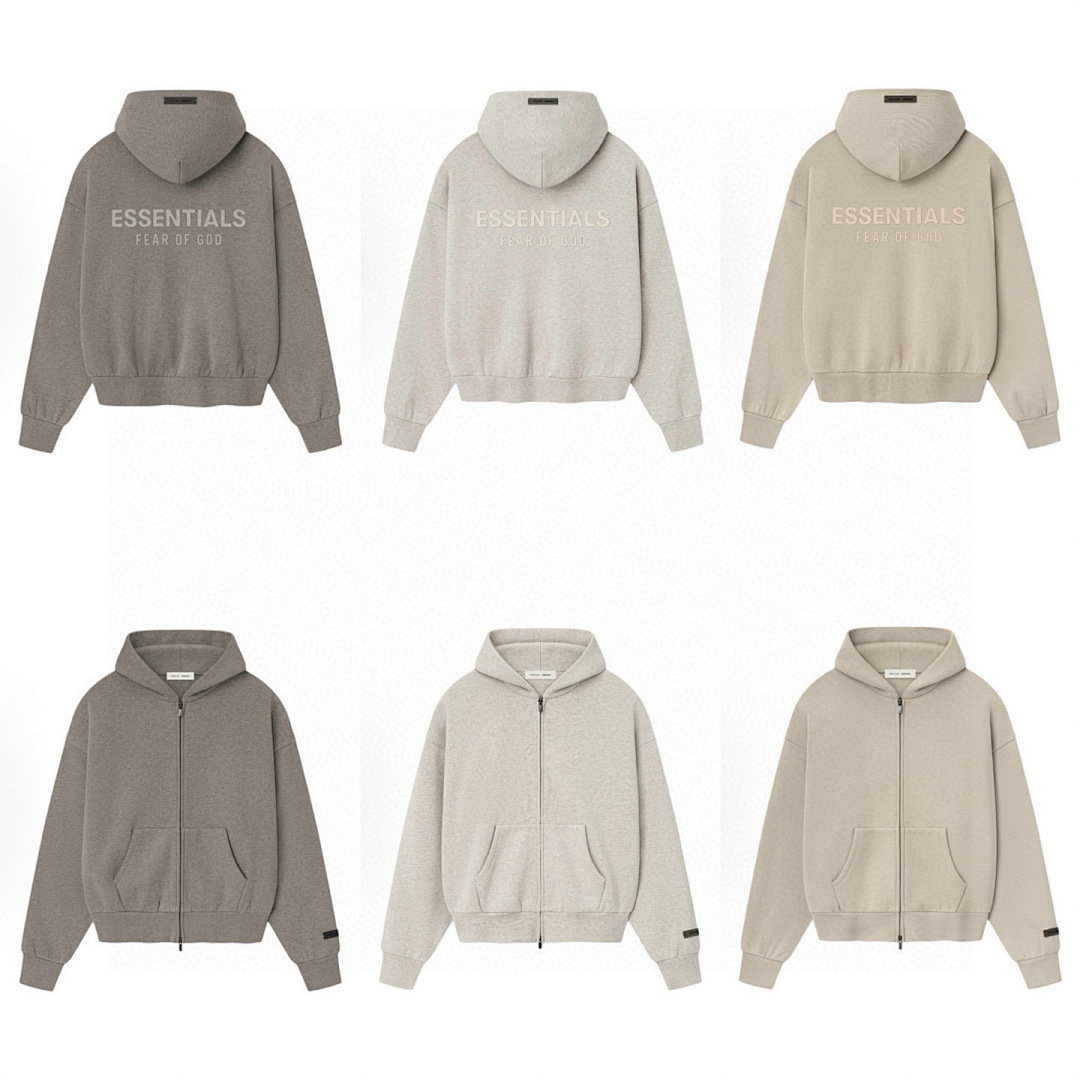 Essentials 238 Ess SS25 Classic Hoodie Label Print Silk Silver Gum Black Oatmeal Grey Brown XS-XL
