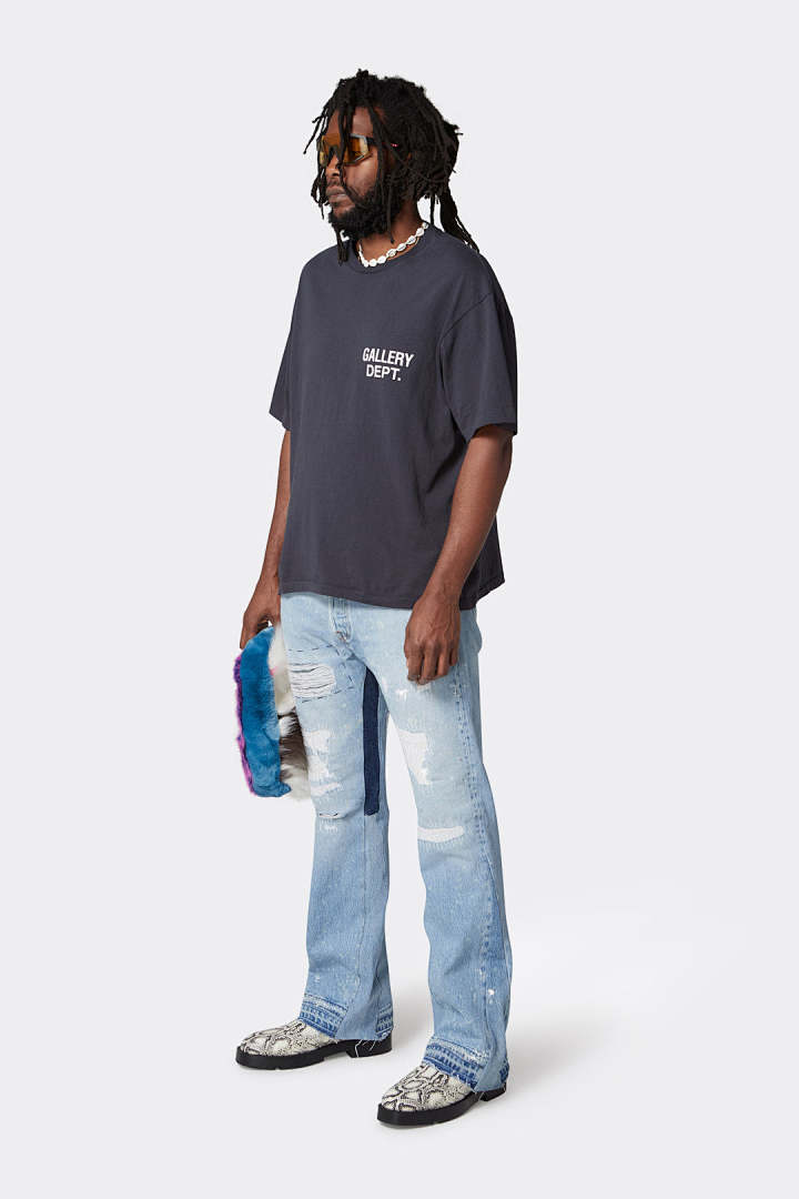 Gallery Dept 98 Gallery Dept. Classic Souvenir Tee LOGO Print Collar Short Sleeve T Black Grey White Cream Apricot Sky Blue Fruit Green Dark S M L - Image 47