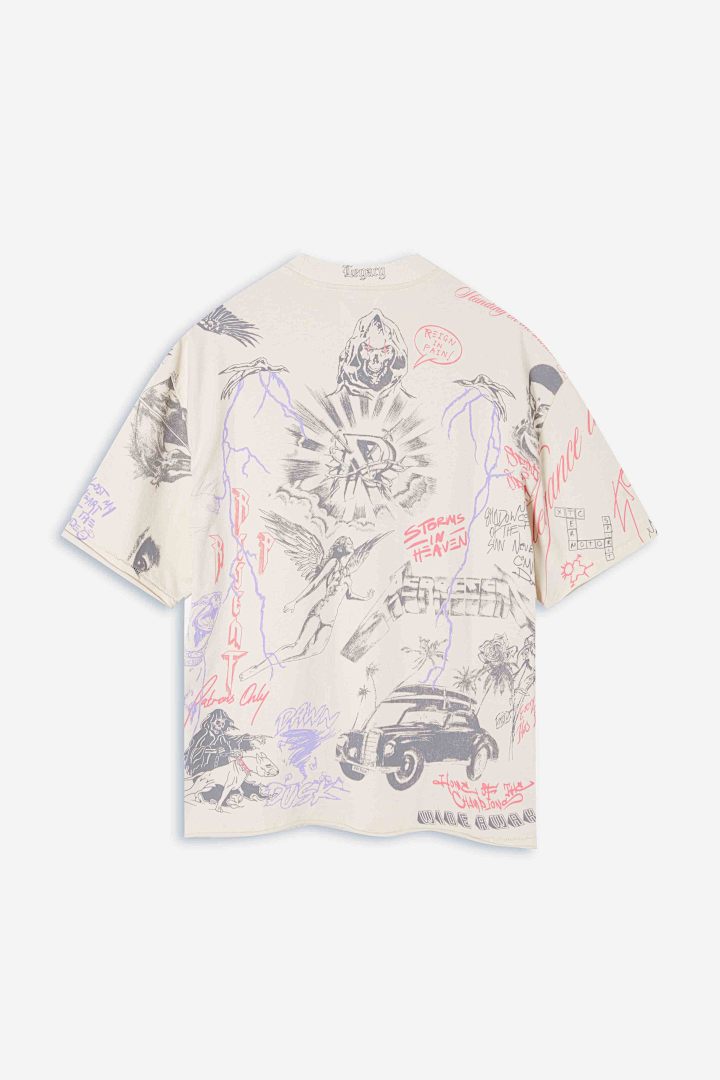 Represent 178 REPRESENT Legacy T-Shirt Sky Print Washed Short Sleeve T : Black White S M L - Image 4