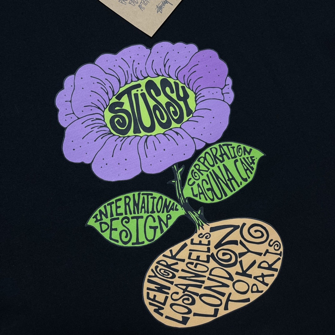 Stussy 108 Stu Floral Print Short Sleeve T : Black White Green Apricot S Ｍ L XL XXL - Image 8
