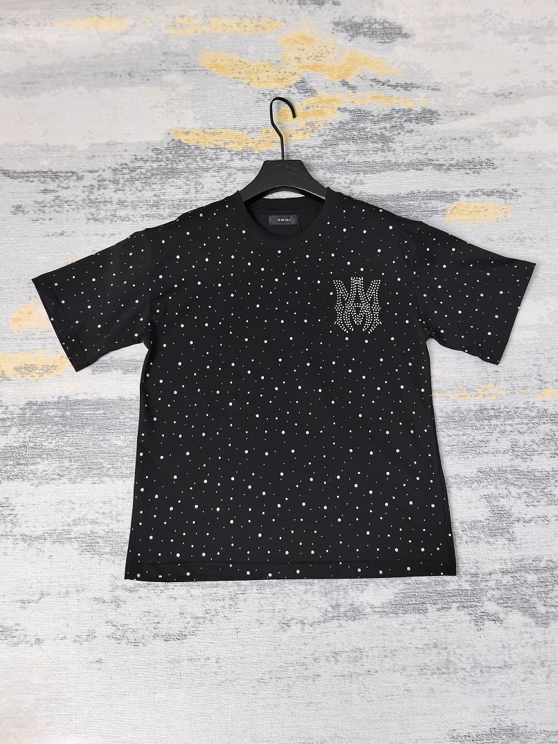 AMIRI 128 26Ss New Logo Diamond Starry Short Sleeve T Black White S M L XL 9928# - Image 25