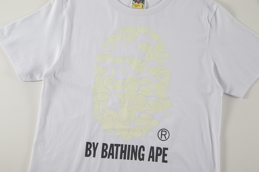 Bape 148 TOP Print Collar Short Sleeve Glow T Black White S-XL - Image 16