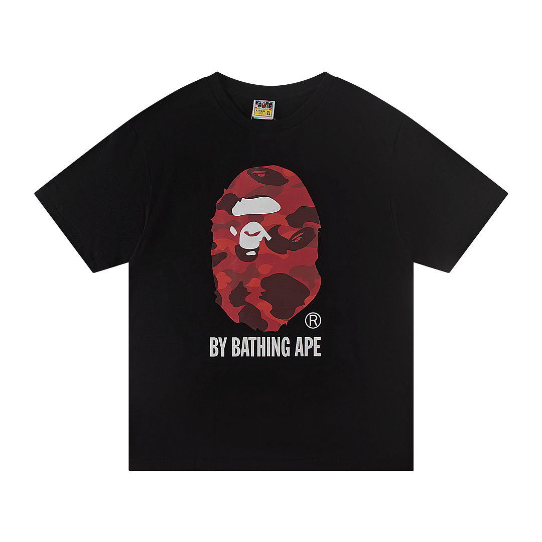 Bape 148 TOP Print Collar Short Sleeve T Black White S-XL - Image 3