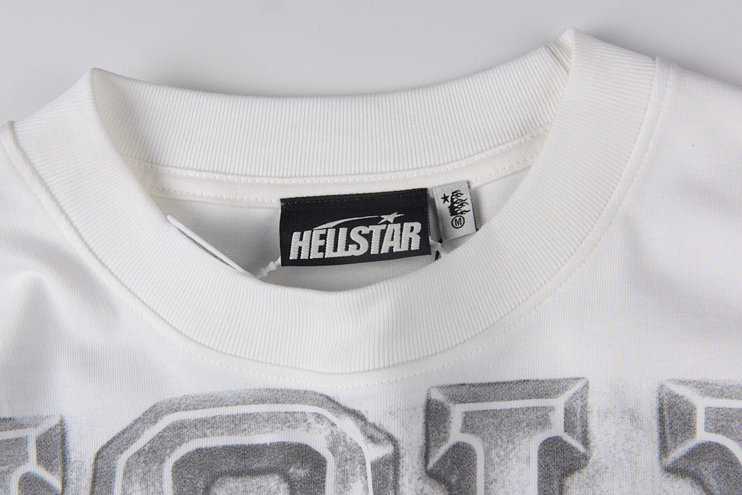 Hellstar 138 HELLSTAR STUDIOS Top Wind Print Solid Cotton Short Sleeve White S-XL - Image 4