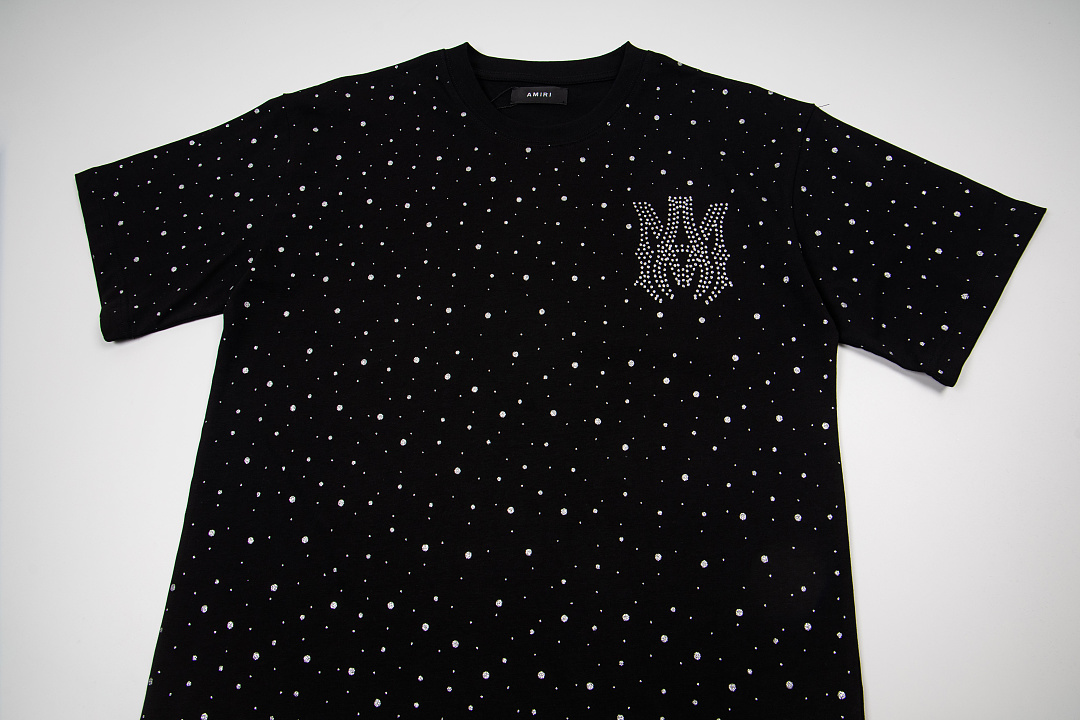 AMIRI 128 26Ss New Logo Diamond Starry Short Sleeve T Black White S M L XL 9928# - Image 5