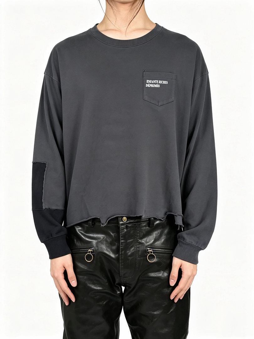 Enfants Riches Deprimes 158 Enfants Riches Deprimes Label Patchwork Long Sleeve T : S M L XL (Washed Grey Blue) - Image 14