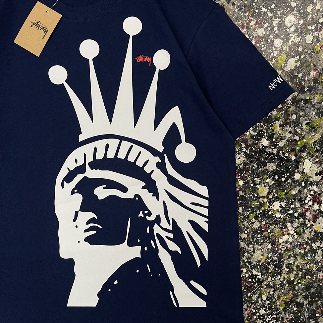 Stussy 108 Stu Statue Of Liberty Print Short Sleeve T : Black White Grey S Ｍ L XL XXL - Image 7
