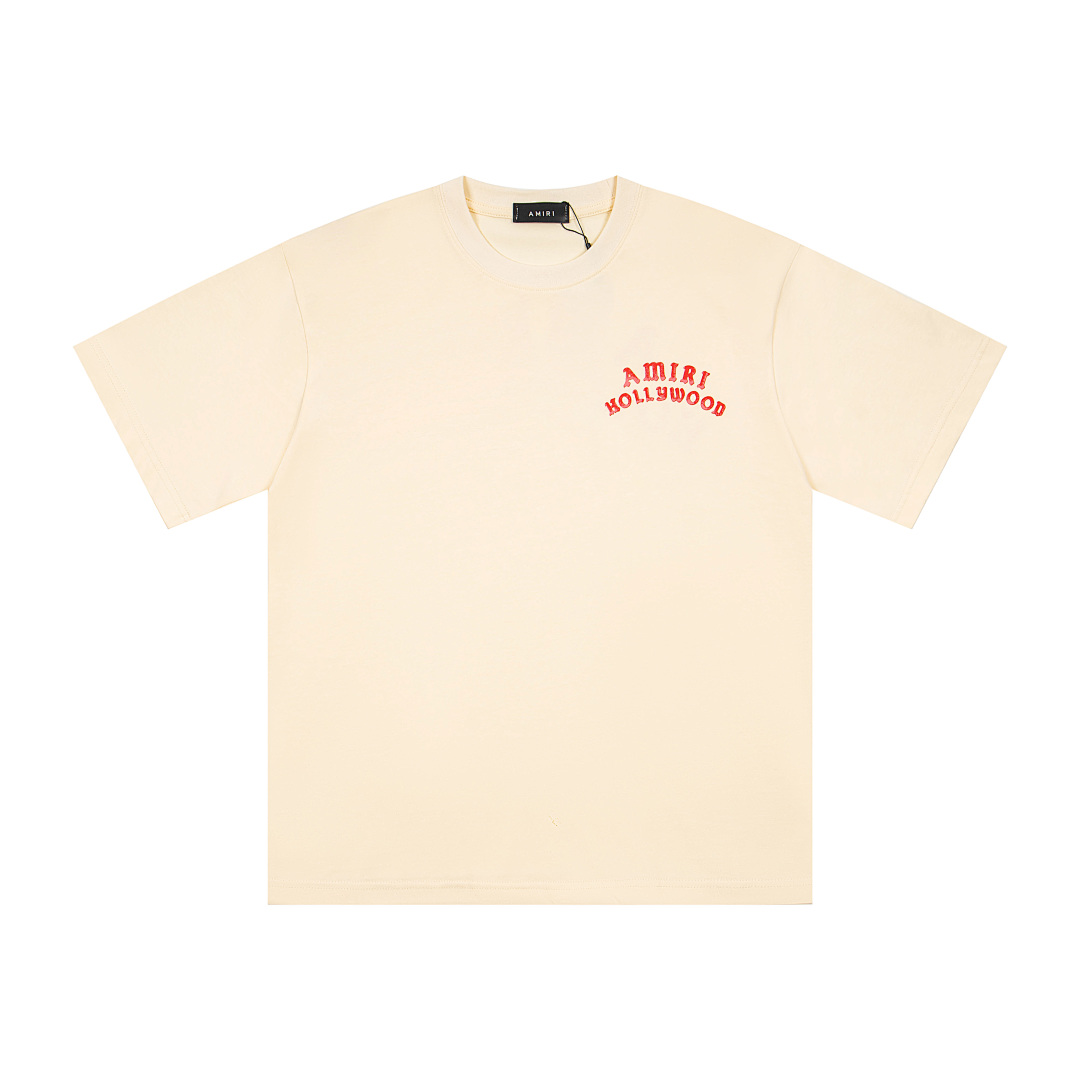 AMIRI 118 Wide Version Model Short Sleeve T Logo Print High Wind Black Apricot S M L XL 9912# - Image 13