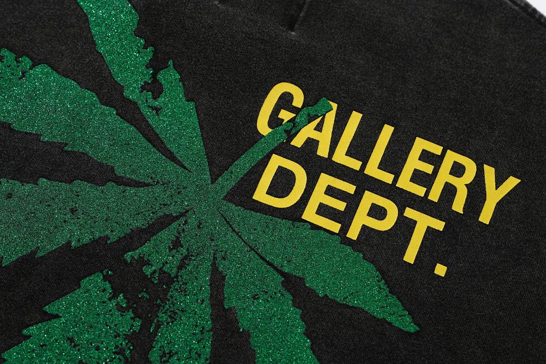 Gallery Dept 118 Gallery Dept. LOGO Green Leaf Print Short Sleeve T Black S-XL 3405# - Image 11