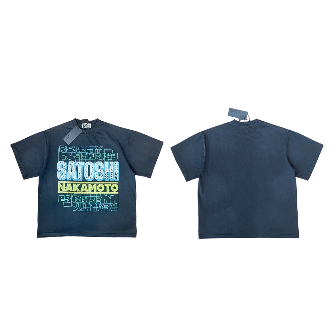 Unbranded 128 Satoshi Nakamoto Stack Letter Logo Tee Print Short Sleeve T : Washed Black S M L - Image 3