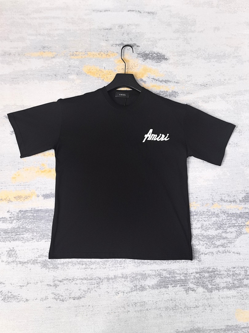 AMIRI 118 Wide Version Model Short Sleeve T Logo Print High Wind Black White S M L XL 9913# - Image 29
