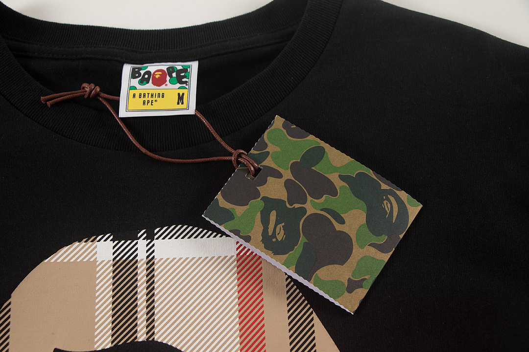 Bape 148 TOP Print Collar Short Sleeve T Black White S-XL - Image 5