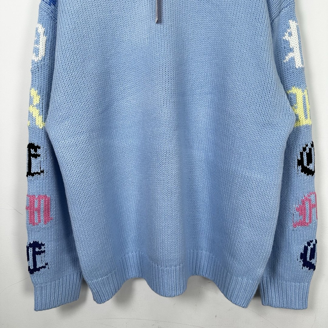 Supreme 338 SS26 OLD ENGLISH SLEEVES SWEATER Fleece Collar Black Sky Blue S - Image 22