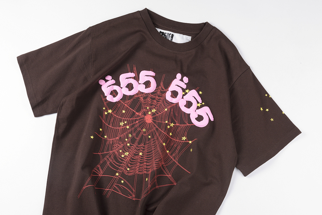 Sp5der 138 Sp5Der Worldwide 555555 TEE Print Short Sleeve Coffee S-XL Sp01 - Image 4