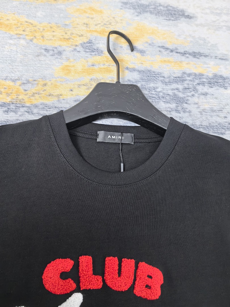AMIRI 118 26Ss New Fleece Embroidered Short Sleeve T Black White S M L XL 9929# - Image 25