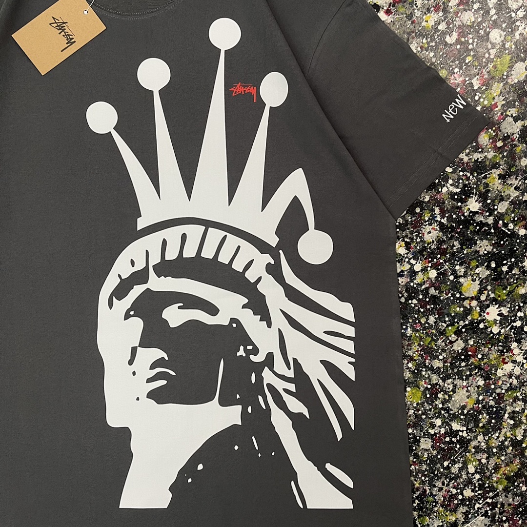 Stussy 108 Stu Statue Of Liberty Print Short Sleeve T : Black White Grey S Ｍ L XL XXL - Image 8