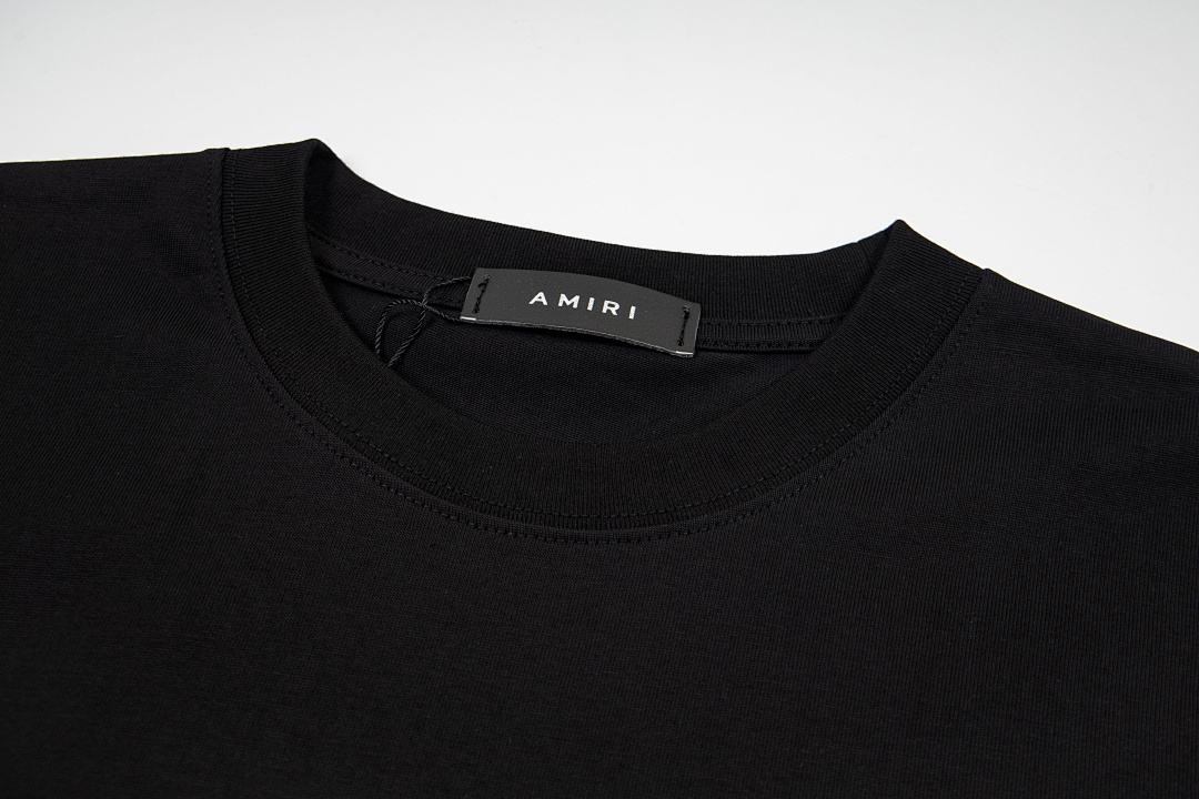 AMIRI 118 Wide Version Model Short Sleeve T Logo Print High Wind Black White Apricot S M L - Image 15