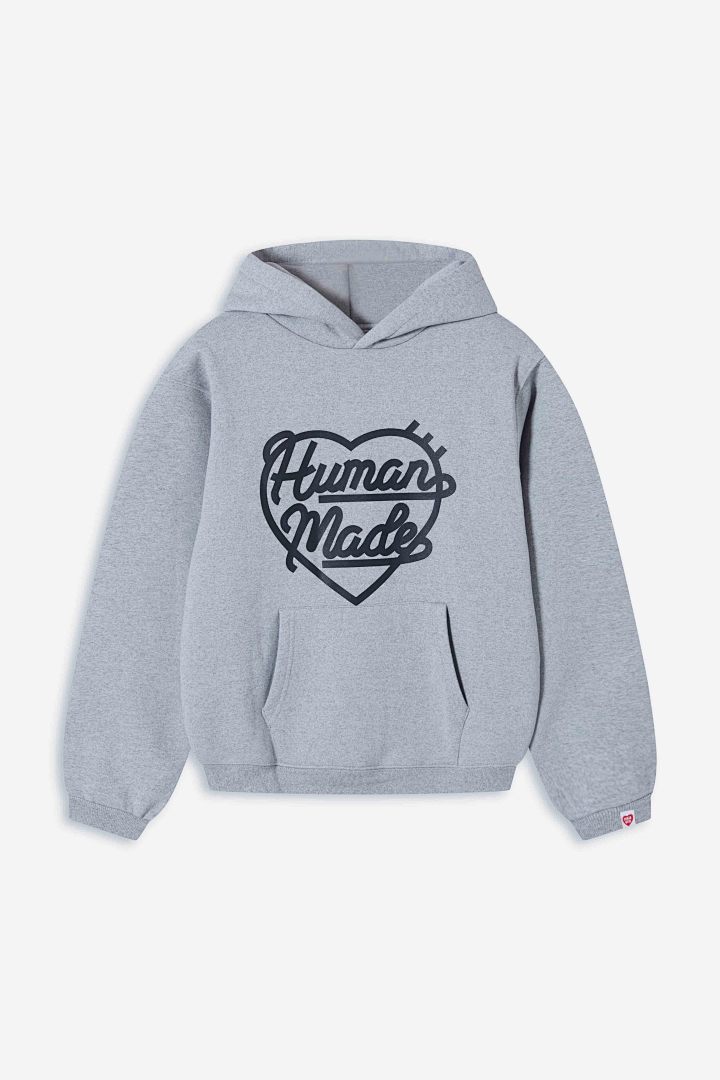 Human Made 218 HUMAN MADE HEART SWEAT HOODIE Logo Print Wide : Black White Light Grey S M L - Image 6