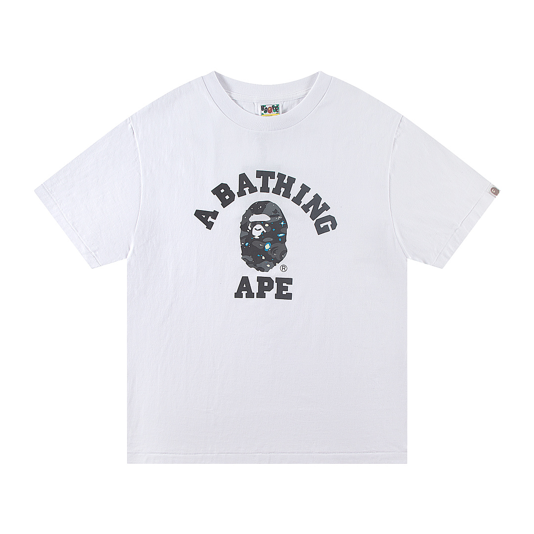 Bape 148 TOP Print Collar Short Sleeve T Black White S-XL - Image 13