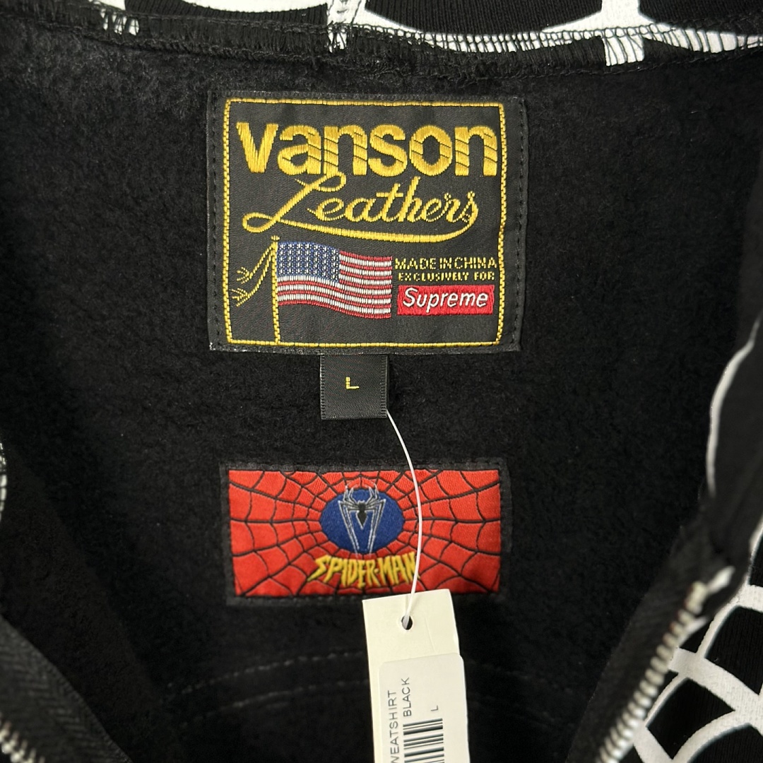 Sp5der 438 VANSON SPIDER-MAN Collab SS26 ZIP UP HOODED Thin Velvet Black Red S-XL - Image 14