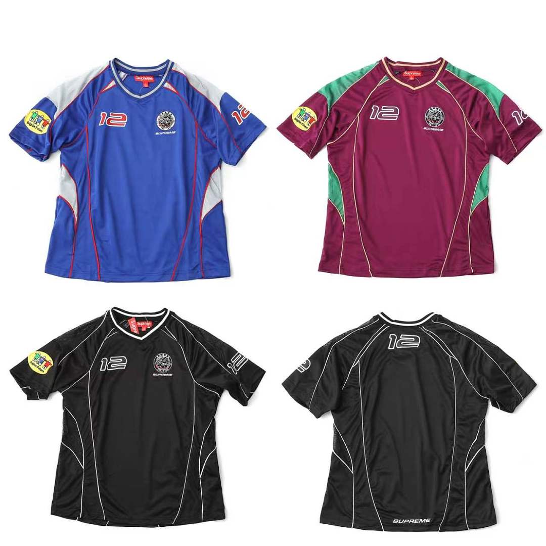 Supreme 248 FW25 WEEK11 Piping Soccer Jersey Embroidered Short Sleeve : Black Wine Red Blue S M L