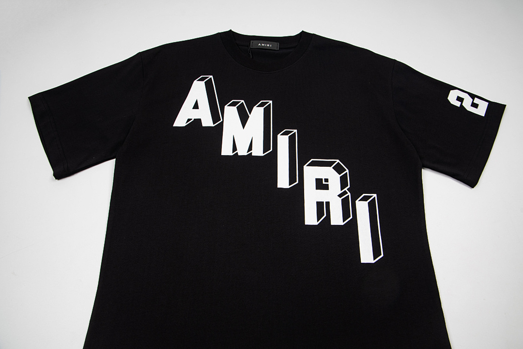AMIRI 118 Wide Version Model Short Sleeve T Logo Print High Wind Black White S M L XL 9915# - Image 8