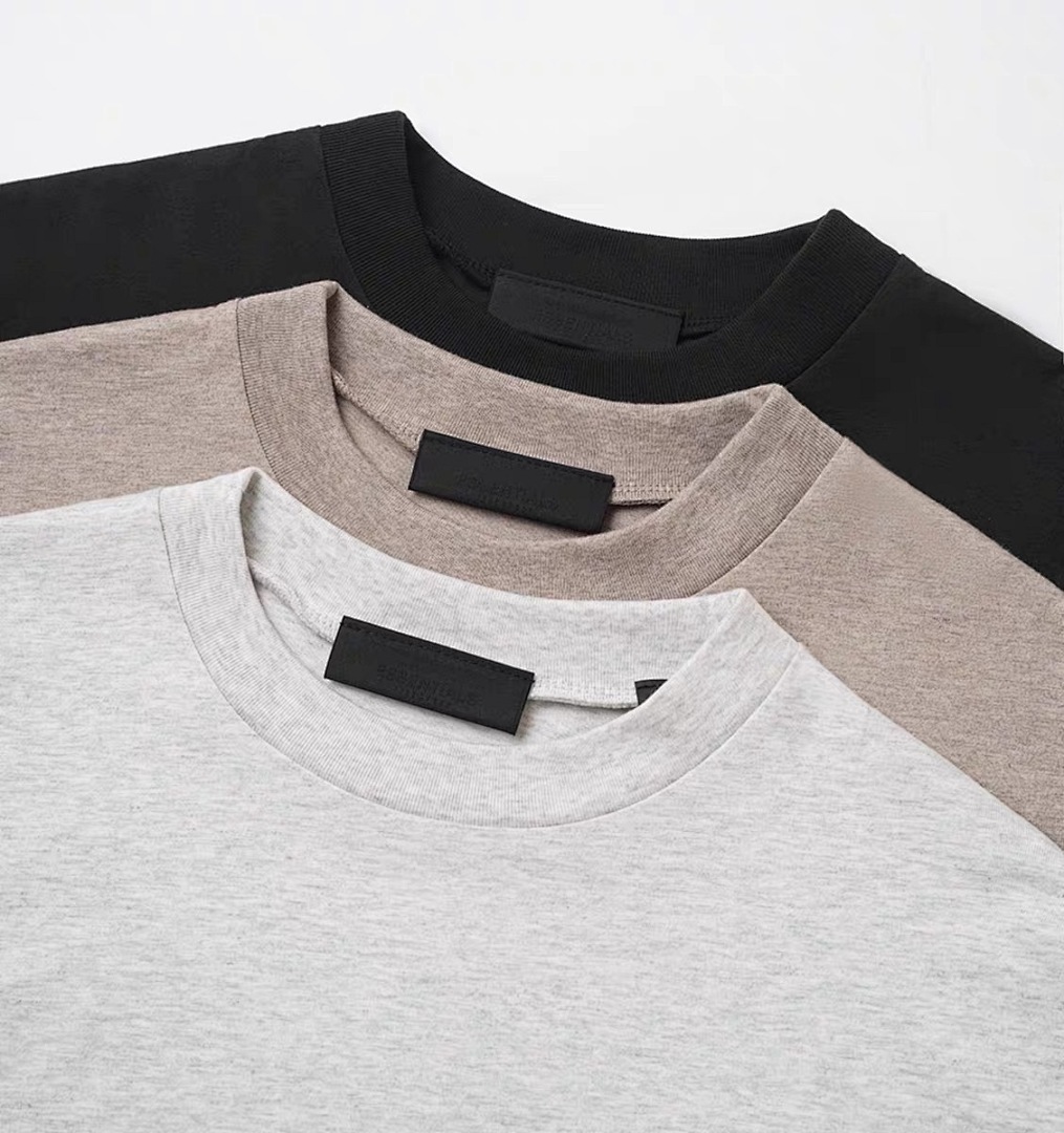 Essentials 118 Ess FALL24 HOLIDAY Jersey Crewneck T-Shirt Collar Wide Short Sleeve T : Light Mist Grey Black Dark :S-XL - Image 9