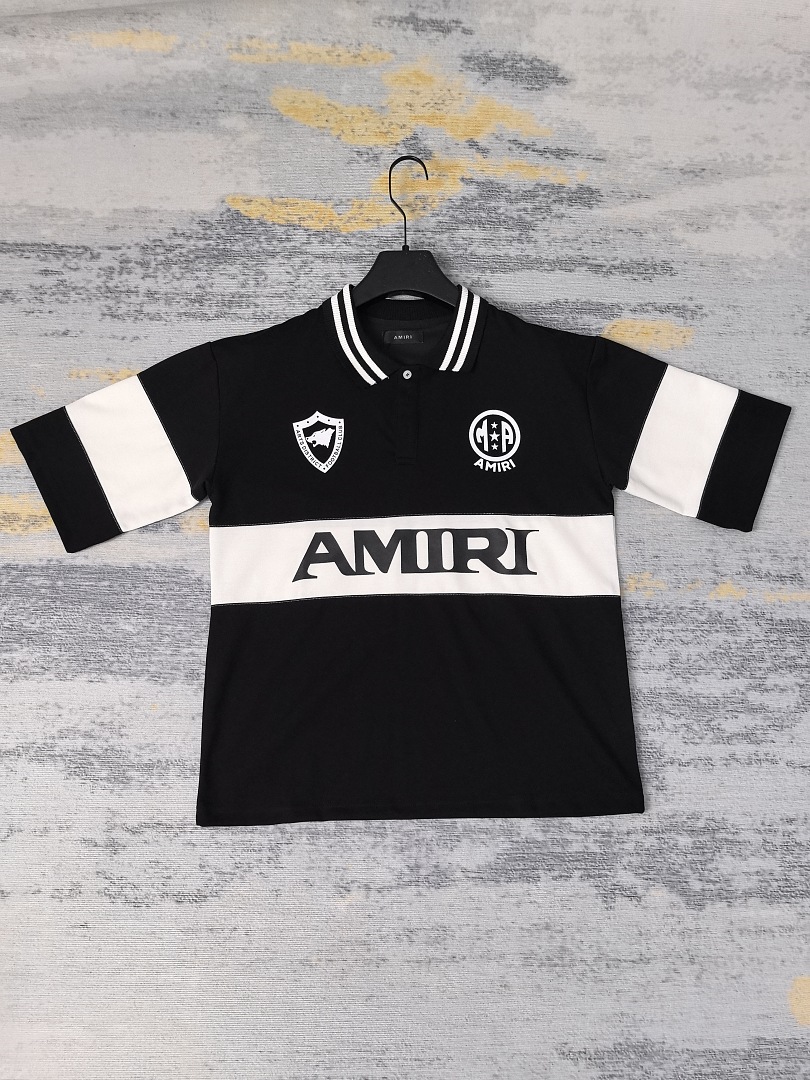 AMIRI 148 26Ss New Logo Print Collar Buckle Polo Short Sleeve T Black White S M L XL 9930# - Image 16