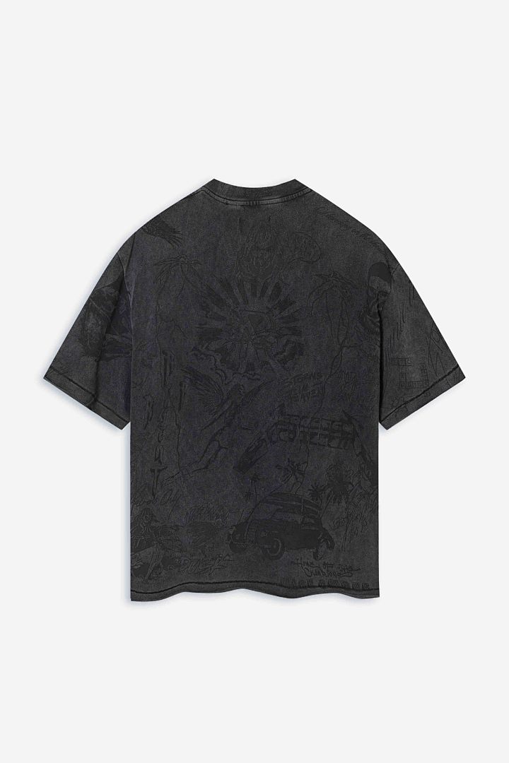 Represent 178 REPRESENT Legacy T-Shirt Sky Print Washed Short Sleeve T : Black White S M L - Image 6