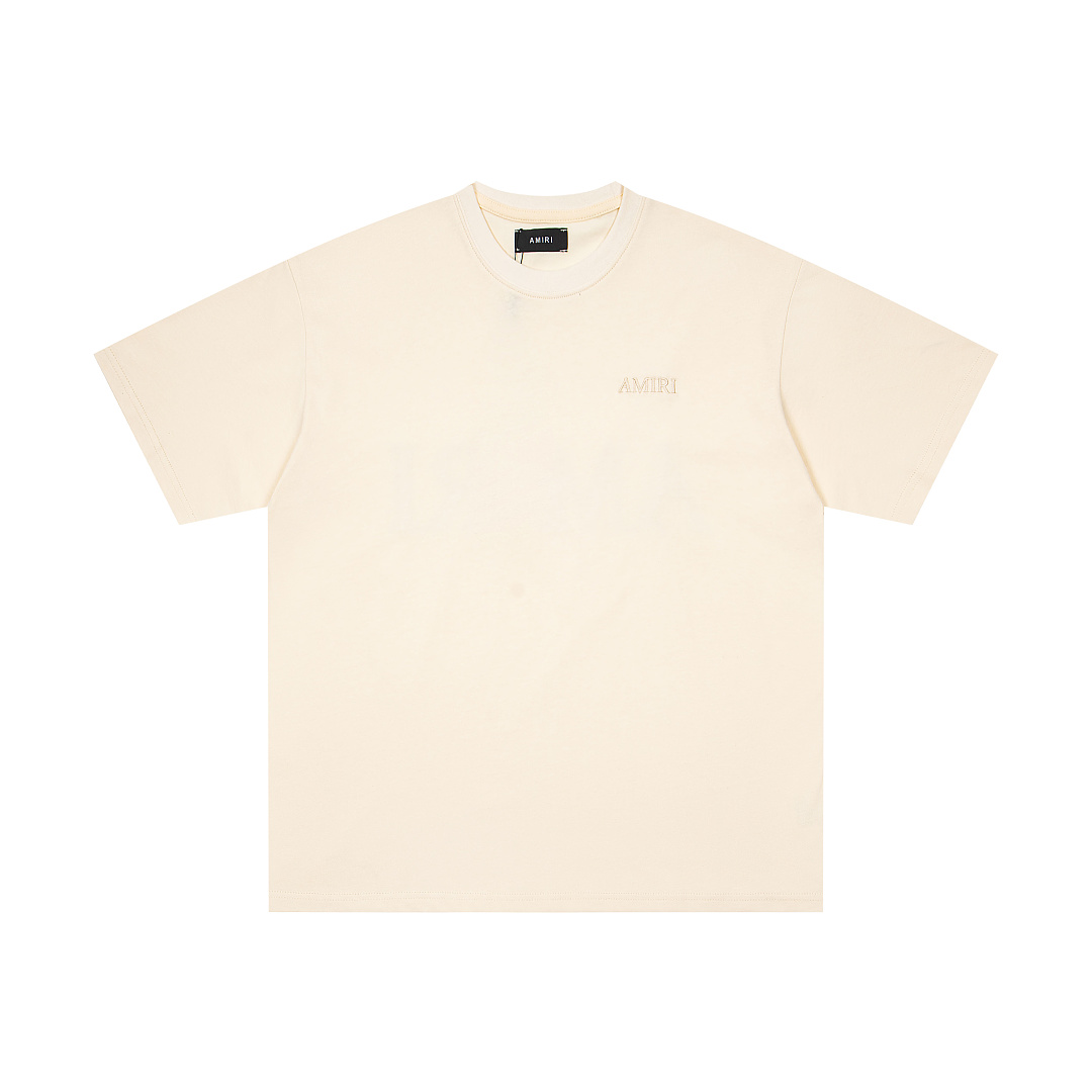 AMIRI 118 Wide Version Model Logo Embroidered Short Sleeve T Black Grey Cream Apricot S M L XL 9941# - Image 13