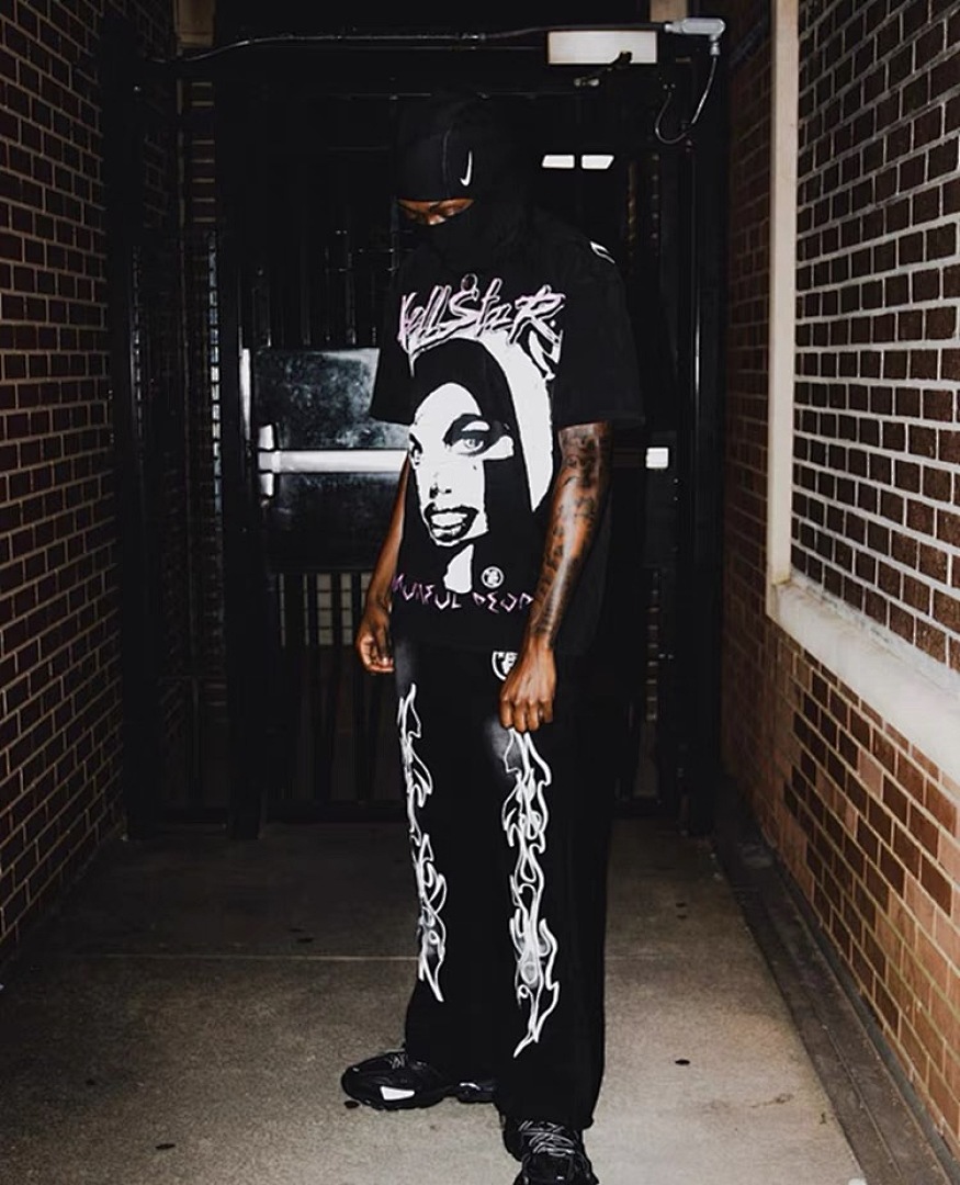 Hellstar 238 Hellstar Studio Red Flare Pants High Patchwork Long Water Black S-M-L-XL - Image 25