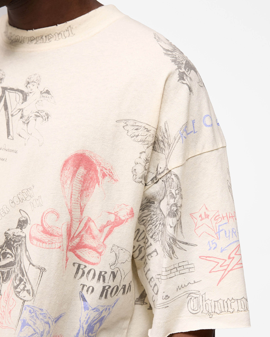 Represent 178 REPRESENT Legacy T-Shirt Sky Print Washed Short Sleeve T : Black White S M L - Image 21