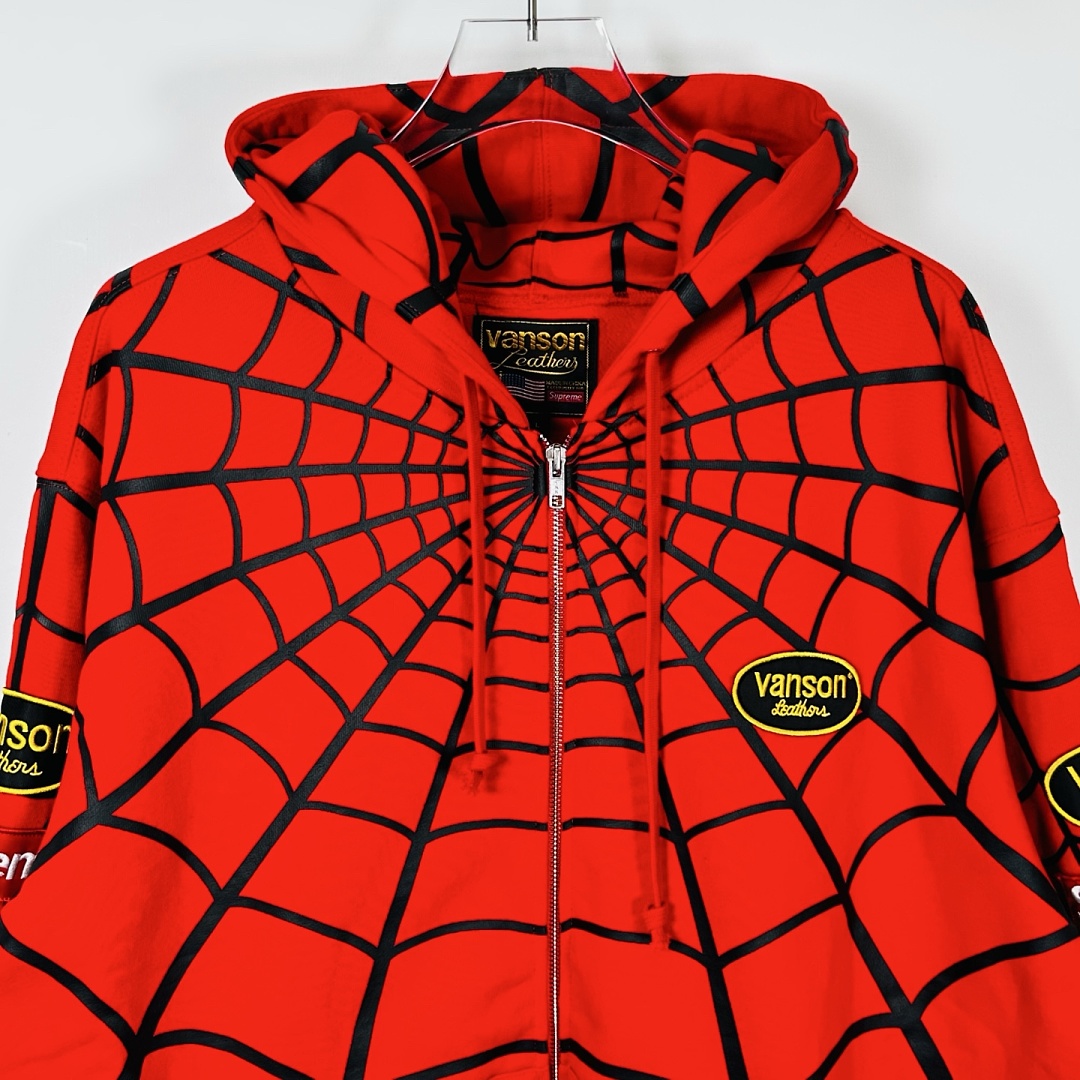 Sp5der 438 VANSON SPIDER-MAN Collab SS26 ZIP UP HOODED Thin Velvet Black Red S-XL - Image 20