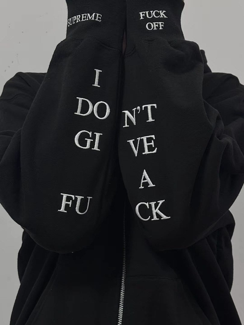 Supreme 378 FW25 IDGAF ZIP UP HOODED Embroidered (Black Grey) - Image 58