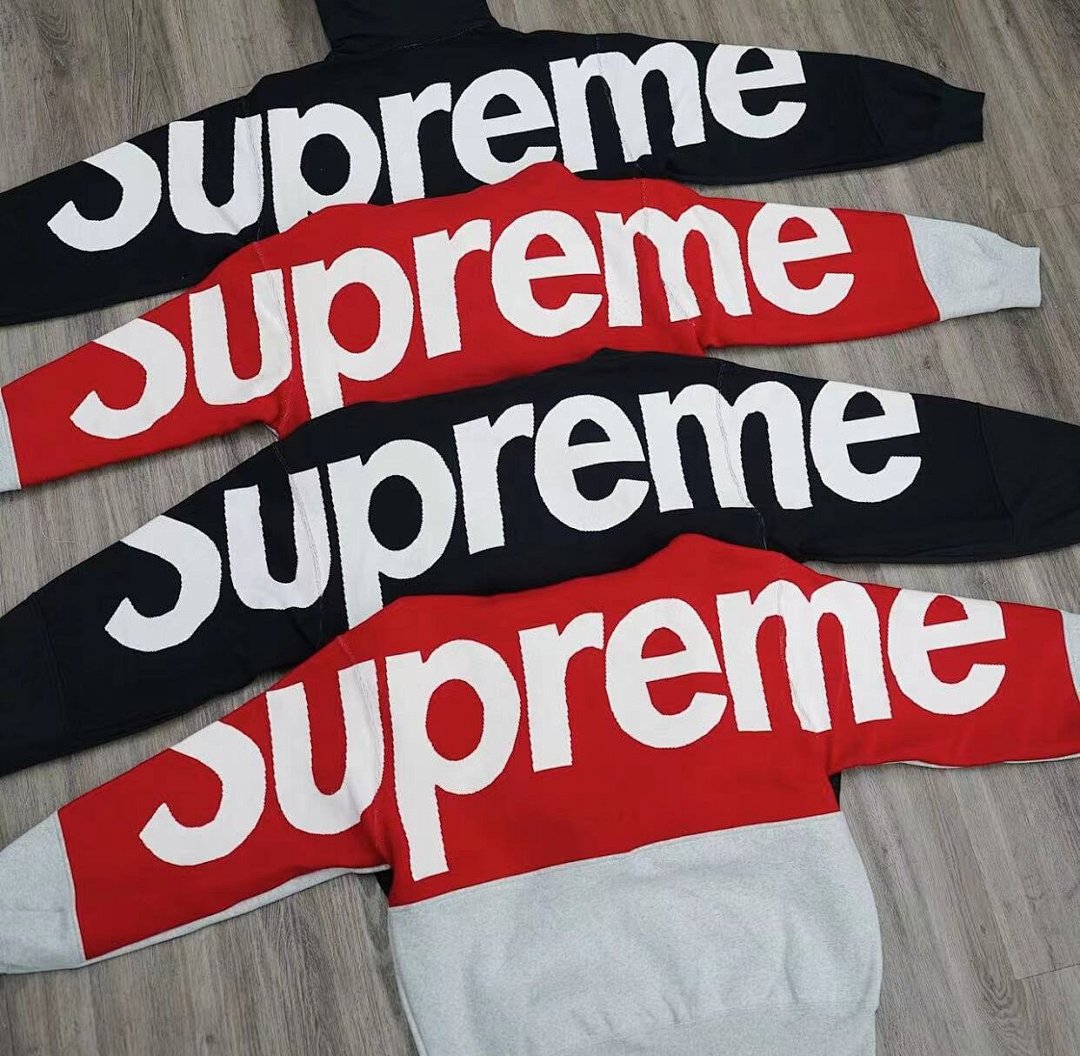 Supreme 298 BIG LOGO JACQUARD HOODED SWEATSHIRT Black Grey S M L - Image 11