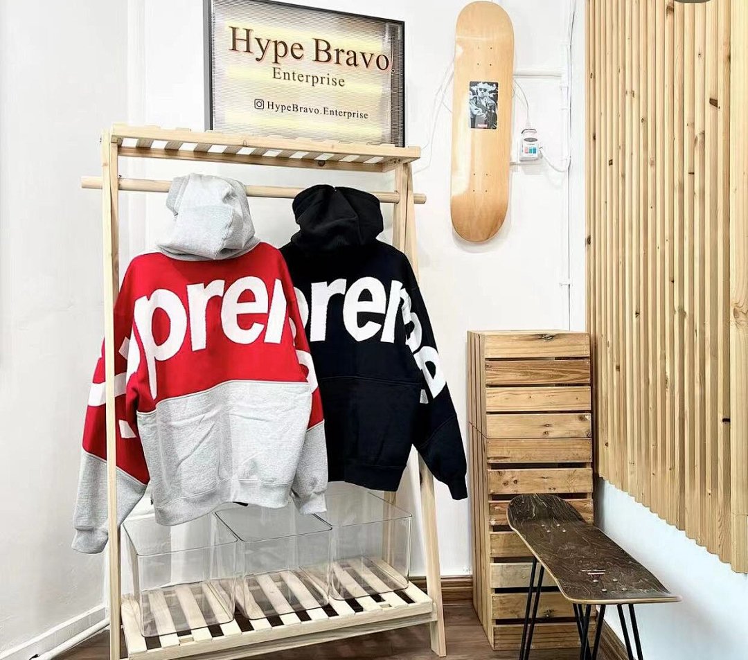 Supreme 298 BIG LOGO JACQUARD HOODED SWEATSHIRT Black Grey S M L - Image 29