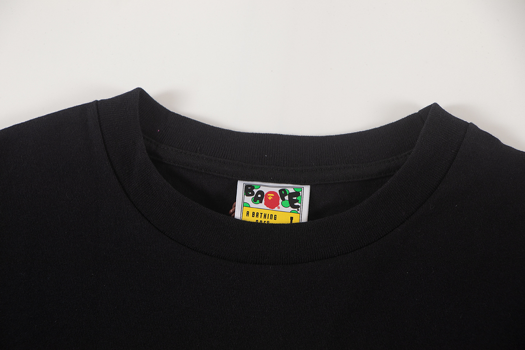 Bape 148 TOP Print Collar Short Sleeve T Black White S-XL - Image 5