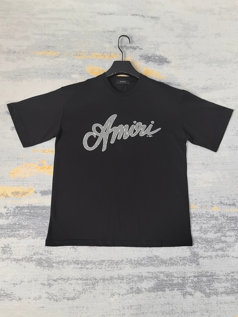 AMIRI 118 Wide Version Model Short Sleeve T Logo Print High Wind 260 Solid Cotton Black White S M L XL 9919# - Image 26