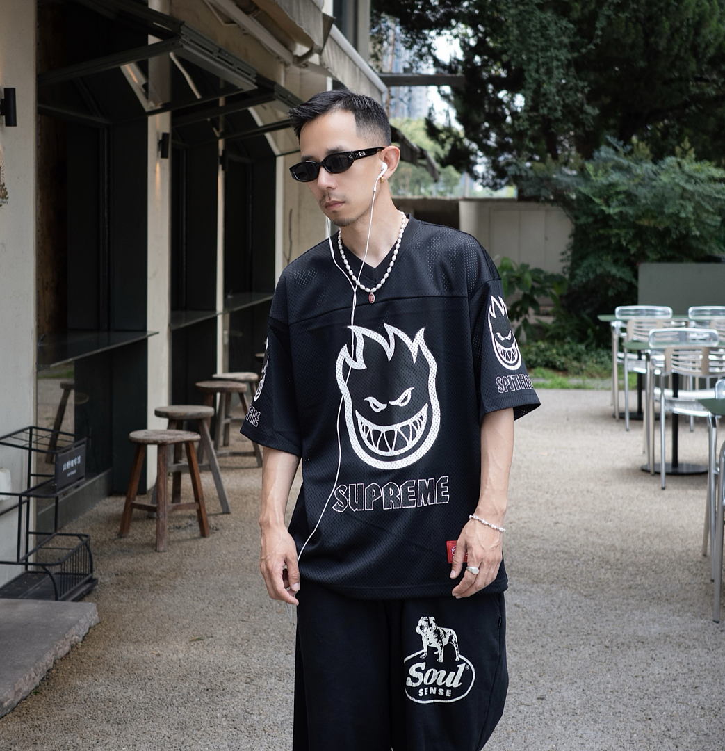Supreme 218 SPITFIRE FOOTBALL JERSEY Fire Flame V Collar Short Sleeve Olive Black Red S - Image 40