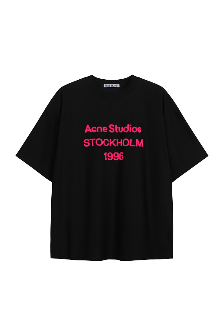 Acne Studios 128 AC Velvet LOGO Short Sleeve T Black White S-XL 8366# - Image 3