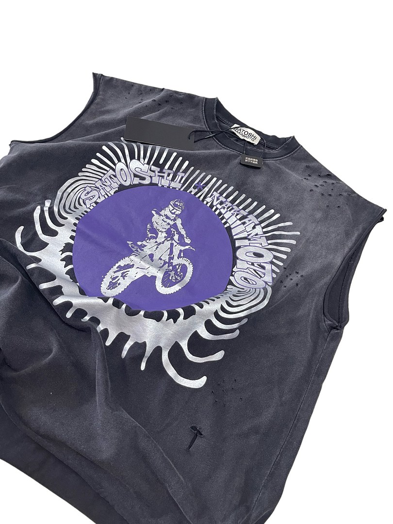 Unbranded 128 Satoshi Nakamoto Moto Rider Sleeveless Tee Sleeve : Washed Black S M L - Image 11
