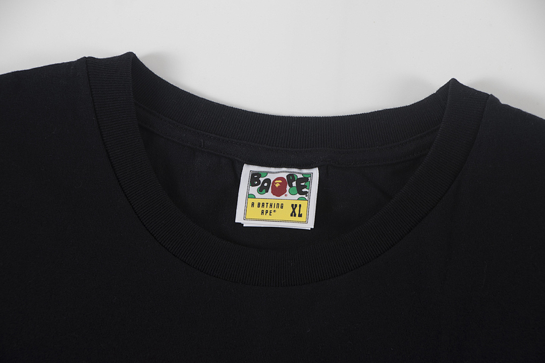 Bape 148 TOP Print Collar Short Sleeve T Black White S-XL - Image 5