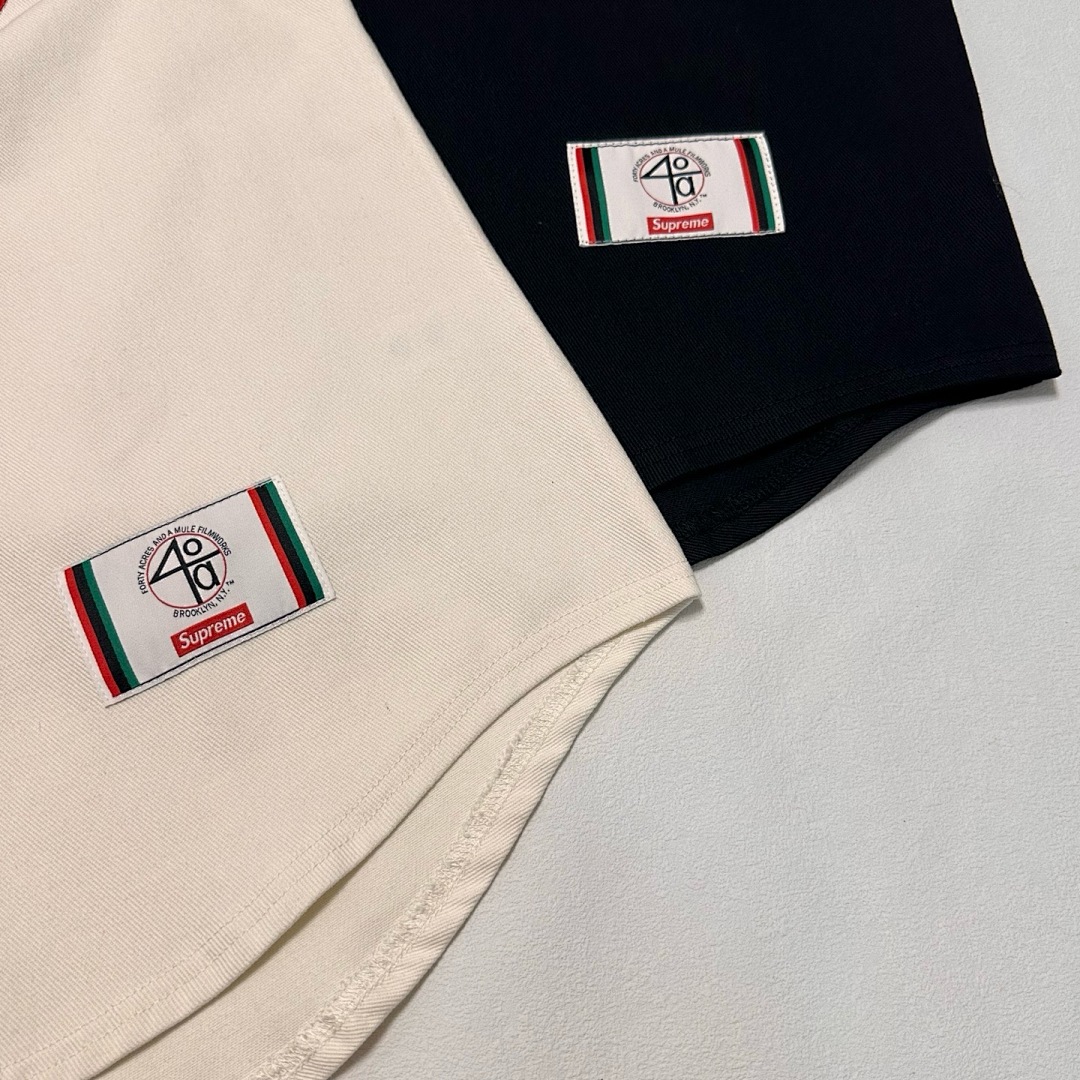 Off-White 268 SS25 40 Acres Twill Baseball Jersey LOGO Short Sleeve Black Off White S-XL - Image 20