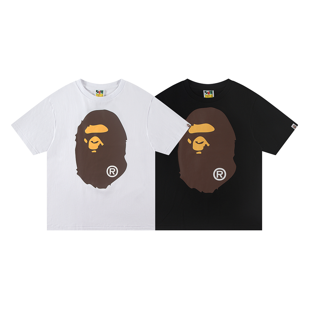 Bape 148 TOP Print Collar Short Sleeve T Black White S-XL