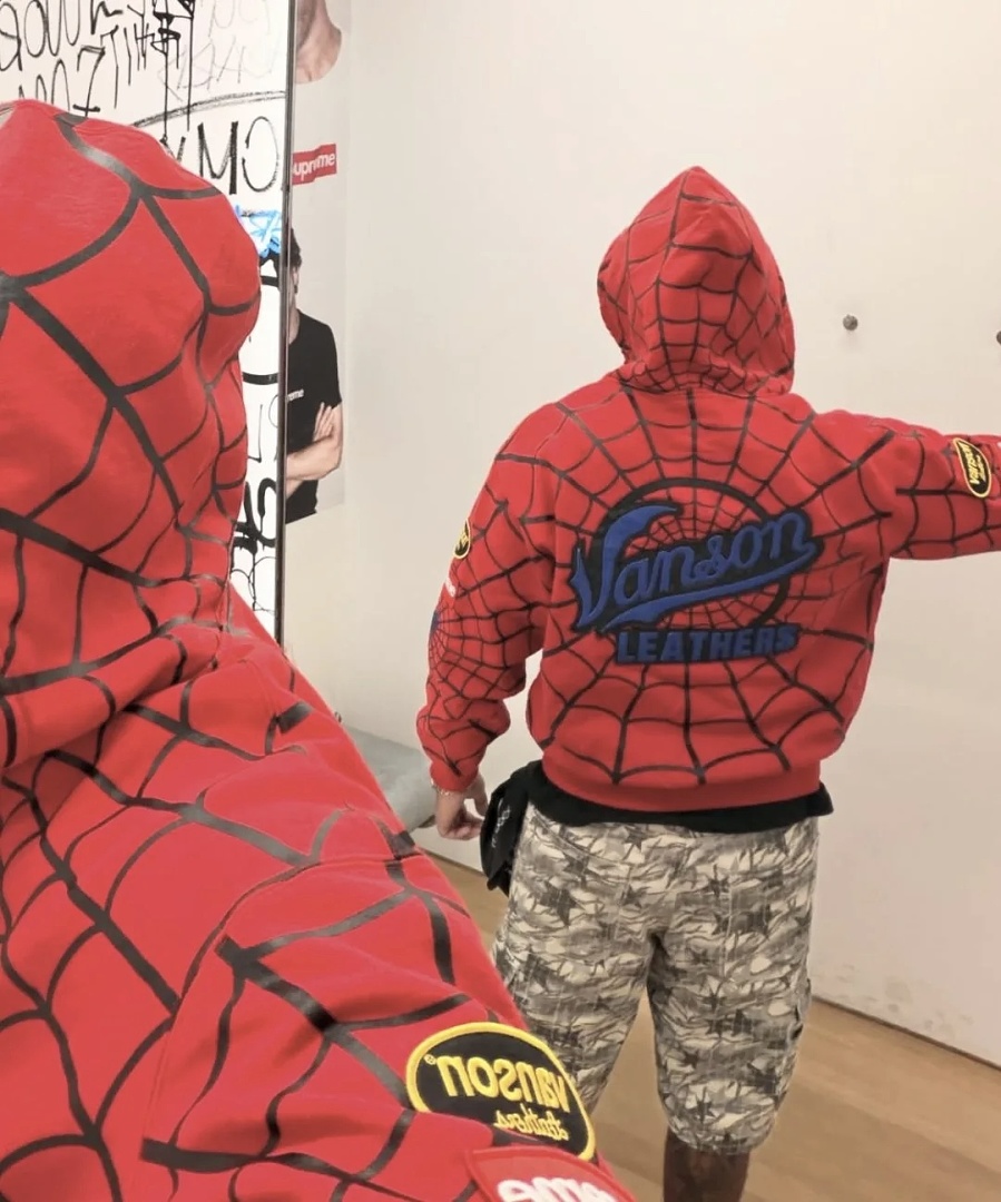 Sp5der 438 VANSON SPIDER-MAN Collab SS26 ZIP UP HOODED Thin Velvet Black Red S-XL - Image 44