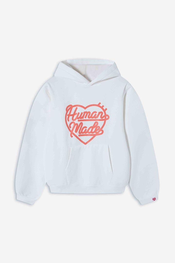 Human Made 218 HUMAN MADE HEART SWEAT HOODIE Logo Print Wide : Black White Light Grey S M L - Image 5