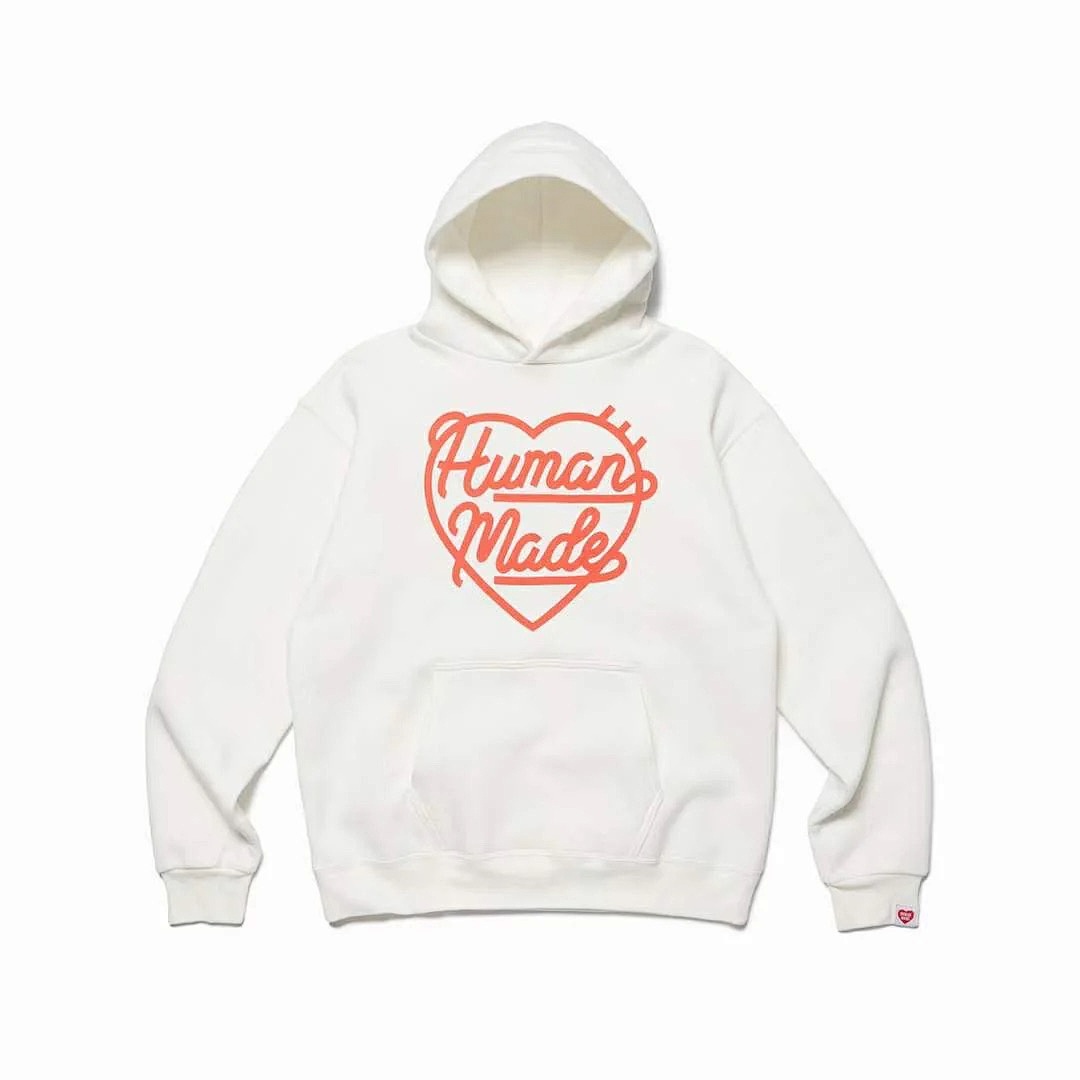 Human Made 218 HUMAN MADE HEART SWEAT HOODIE Logo Print Wide : Black White Light Grey S M L - Image 18