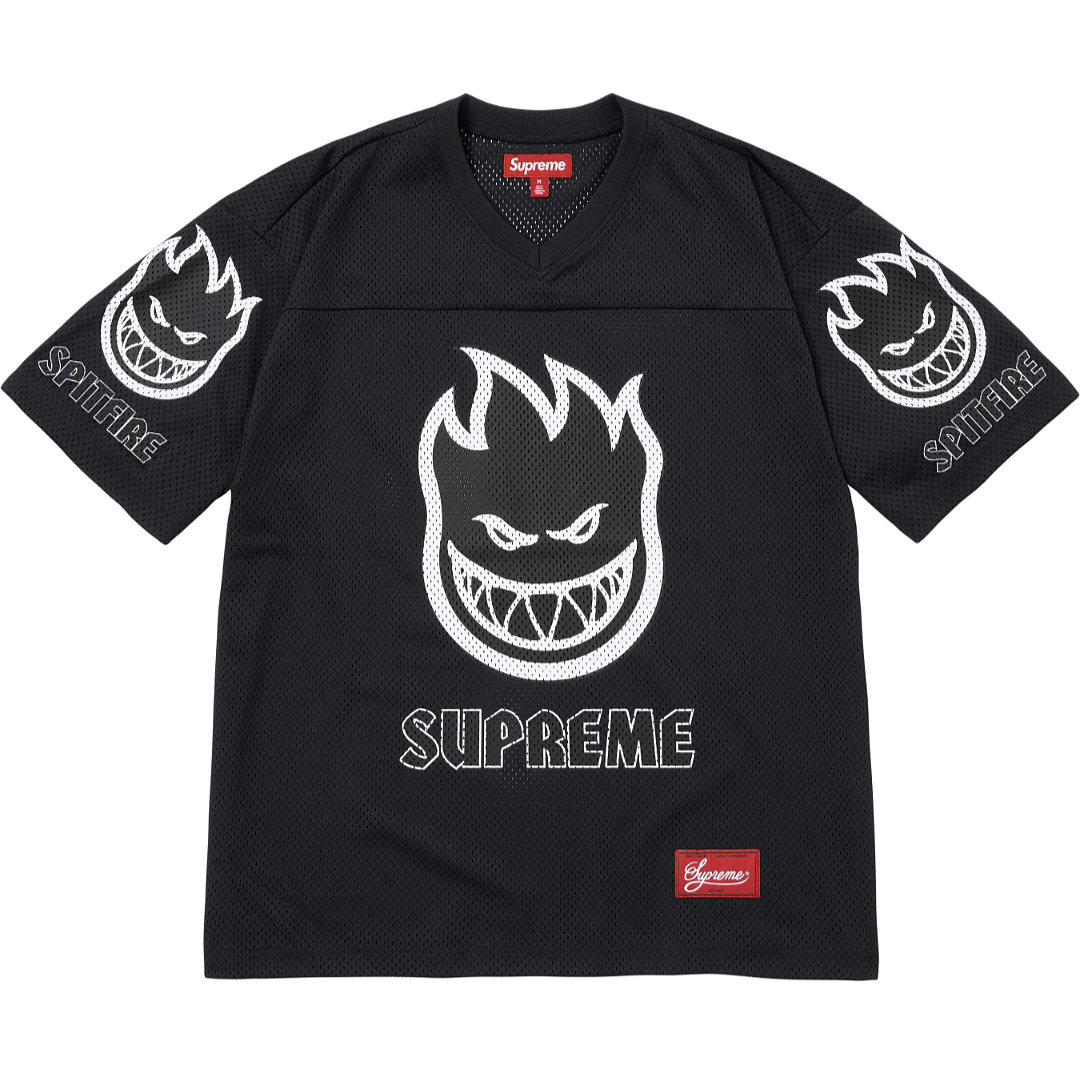 Supreme 218 SPITFIRE FOOTBALL JERSEY Fire Flame V Collar Short Sleeve Olive Black Red S - Image 25